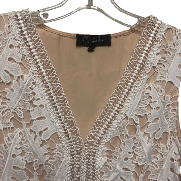 Anthropology RD Koko Romantic White Lace Overlay Cottagecore Sleeveless Dress L - Picture 6 of 15